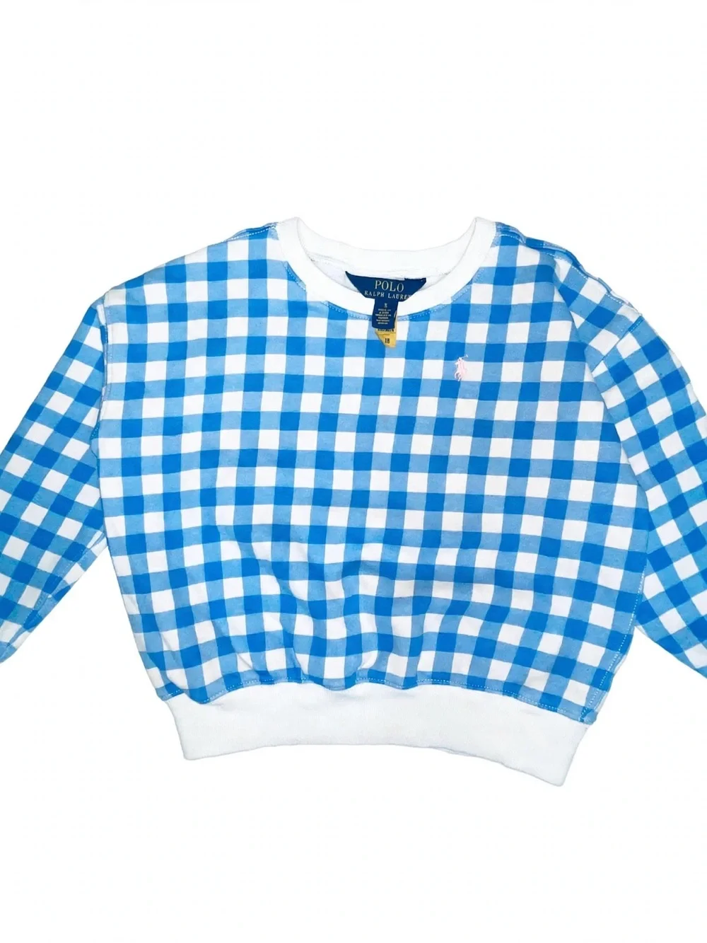 Polo by Ralph Lauren Blue & White Gingham Kids Crewneck Sweatshirt
